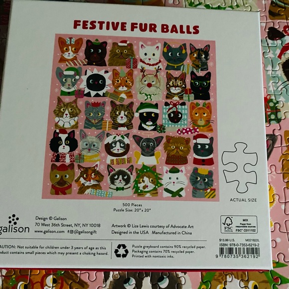 “Festive Fur Balls” Galison Christmas Cat Puzzle 500 Pieces - Picture 2 of 5